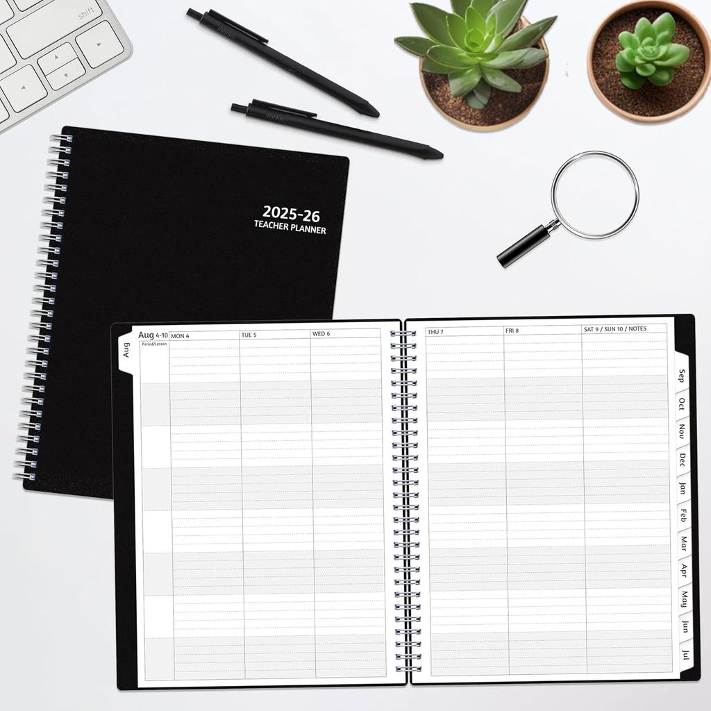Teacher Planner 2025-2026, AUG. 2025 – JUL. 2026, Lesson Planner 2025-2026 Academic Year, with Tabs, Thick Paper, 2-Sided Pocket, 8’’ x