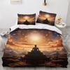 Indian Great Buddha Bedding Set: Three-Piece Soft Brushed Duvet Cover & Pillowcases with High-Definition Digital Print.