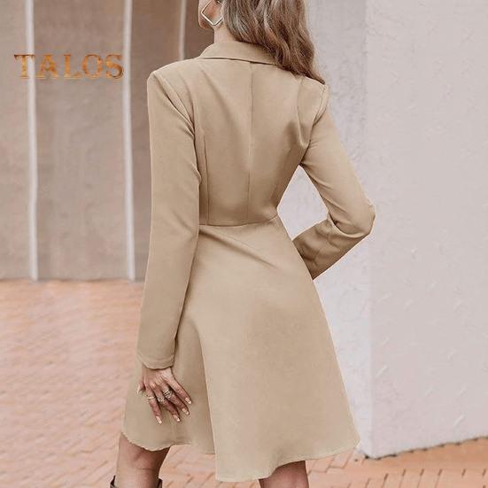 Fall Winter Women Jacket Double-breasted A-line Slim Fit Turn-down Collar Tight Waist Pure Color Formal Business Office Dress Long Sleeve Commuting