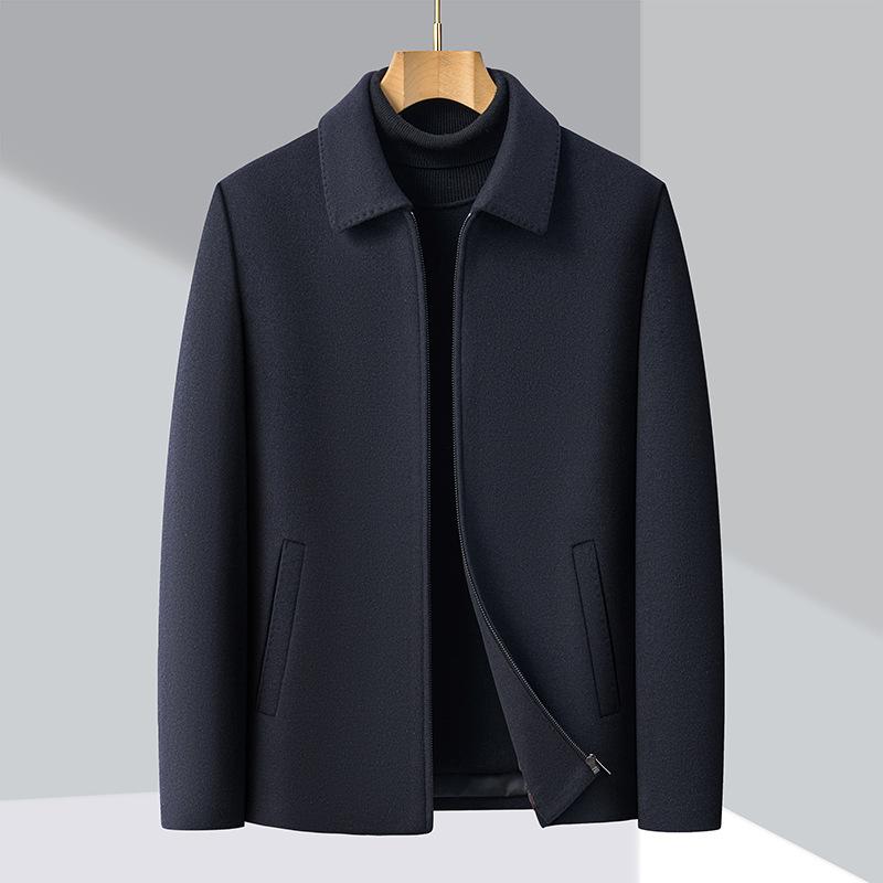 Φθινοπωρινό και χειμερινό 100% μάλλινο μπουφάν ανδρικό μεσήλικων και ηλικιωμένων casual κοντό παλτό πατρικό ρούχο παλτό με πέτο δημοσίου υπαλλήλου