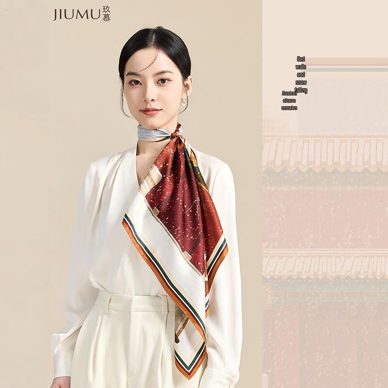 JIUMU Chinese Style Mulberry Silk Square Scarf