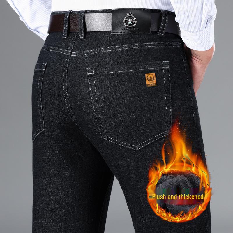 Elastische Jeans mit hoher Taille für Herren: Knitterfreie, dicke Hose für Herbst und Winter