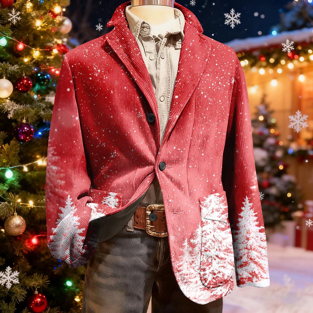 Herren Hässlicher Weihnachten Kord Warmtaschen Anzugjacke Strickjacke Herren Freizeitanzug