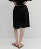 Beullaengkeu03 Linen Cotton Banding Bermuda Pants (Black)