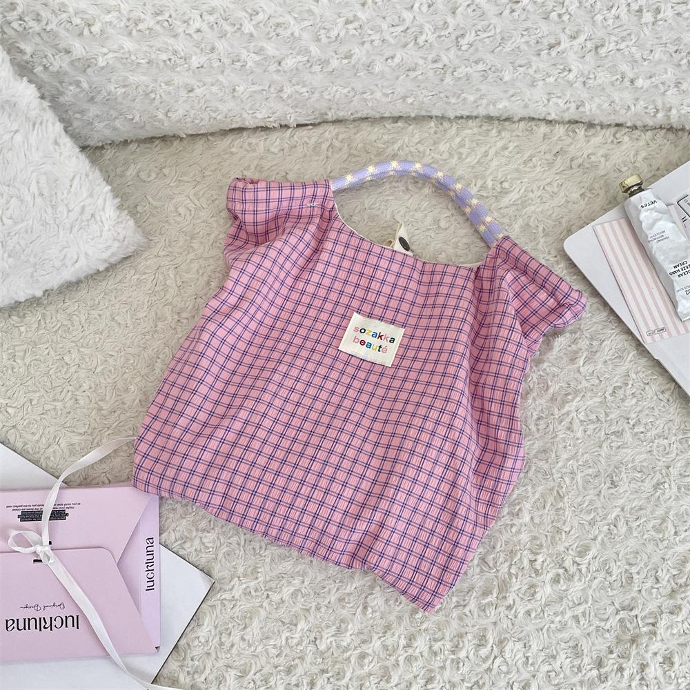 Summer plaid large-capacity shoulder bag portable tote bag shopping bag rope shoulder bag women
