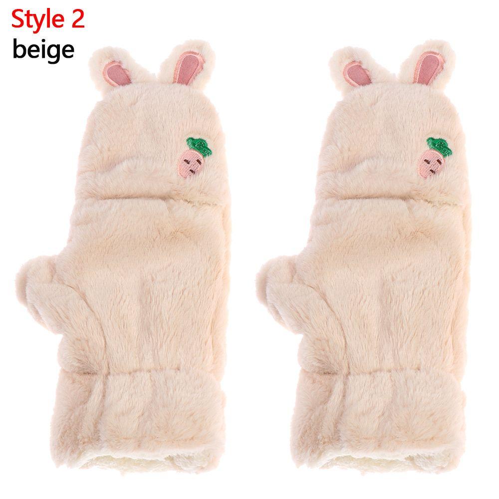 Girls Touch Screen Gloves Cute Cat Faux Rabbit Hair Gloves Warm Mittens Half Finger Plush Thick
