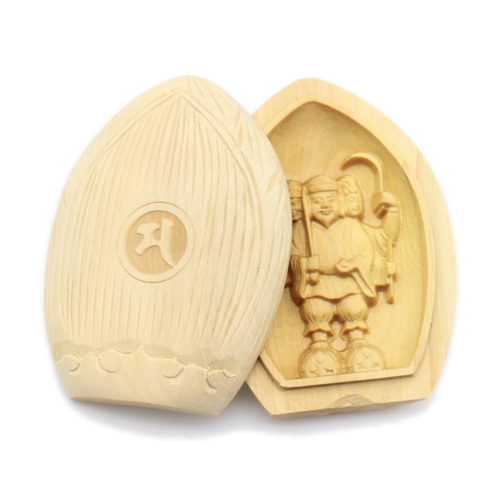 Spezielle Buddhistische Statue Daikokuten Räuchergefäß Schutzschatz Breite Buchsbaum Holzschnitzerei 17611 Kuritas [Schutzgott] Dreigesichtig (Tawara-za,