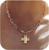 Cross Necklace for Women Waterproof 14K Gold Plated Stainless Steel Layered Cross Pendant Paperclip Herringbone Snake Necklaces