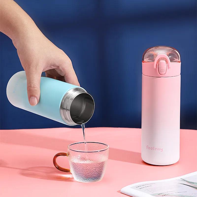 Portable Stainless Steel Thermos with Straw for Students and Girls, Color Changing Vacuum Cup, 350ml