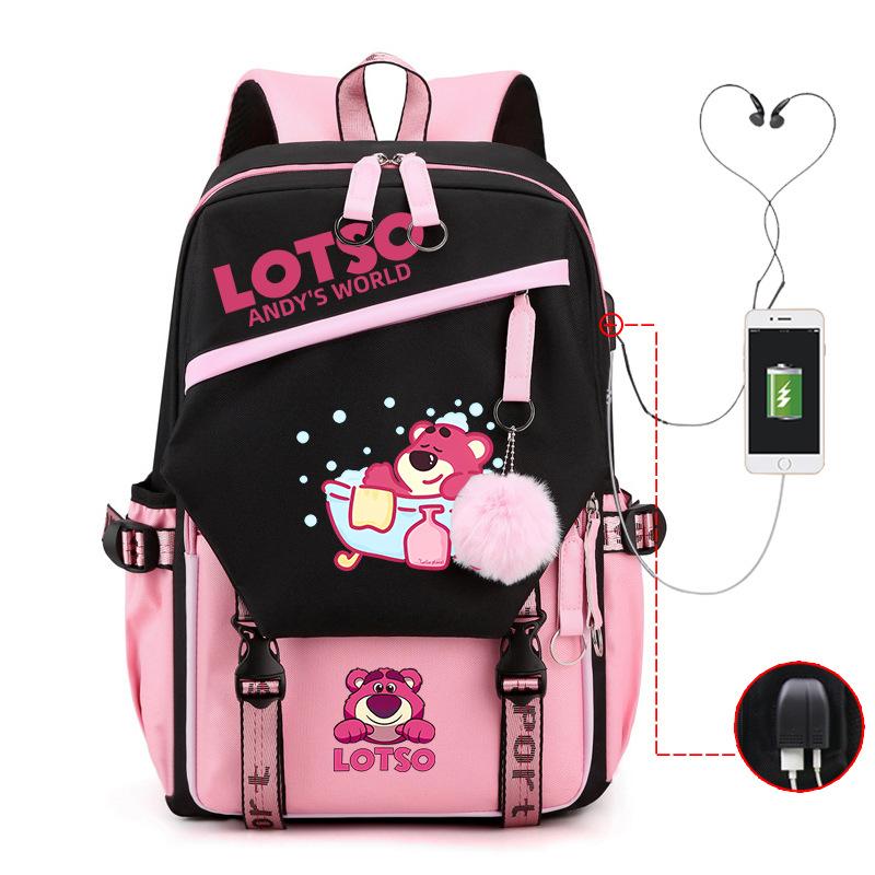 Strawberry Bear Lightweight Ridge Protection Student School Bag Usb Trend Reduction Backpack Campus Leisure