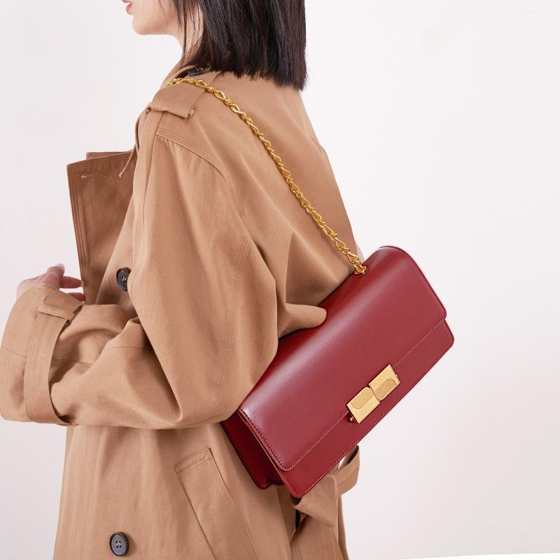 Women's New Underarm Bag, Chain Bag, High-end Shoulder Bag, Baguette Design, Genuine Leather Women's Bag