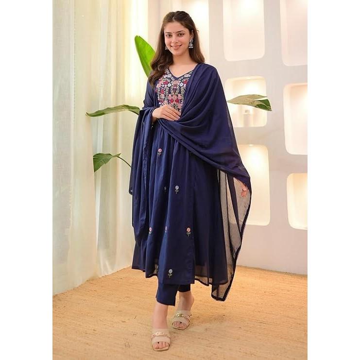 Schönes Party-Wear Ethnisches Kurti-Hosen-Dupatta-Set Indisches Designer-Anarkali-Anzug