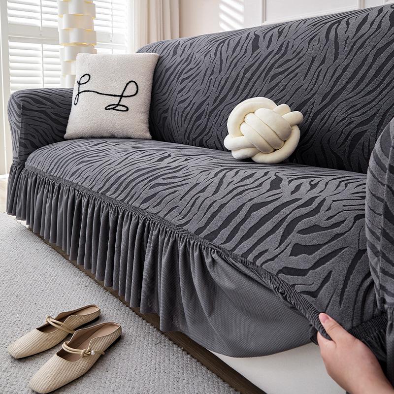 Polar Fleece Skirted Sofa Cover New Four Person Protective Cover Universal Anti Cat Scratch Elastic Sofa Cover
