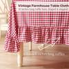 1Pc Checkered Tablecloth Rectangle Ruffle Edges Table Cloth Dining Party Table Cover For Home Living Room Christmas Decorative