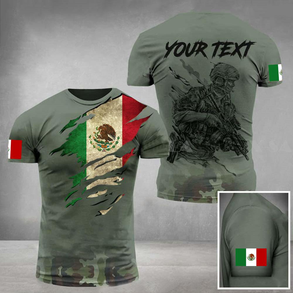 Men's Military 3D Printed Mexican Flag Short Sleeved T-shirt