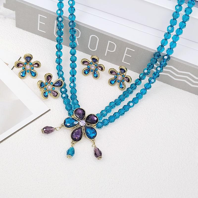 

Retro Crystal Glass Beads Tassel Pendant Earrings Necklace
