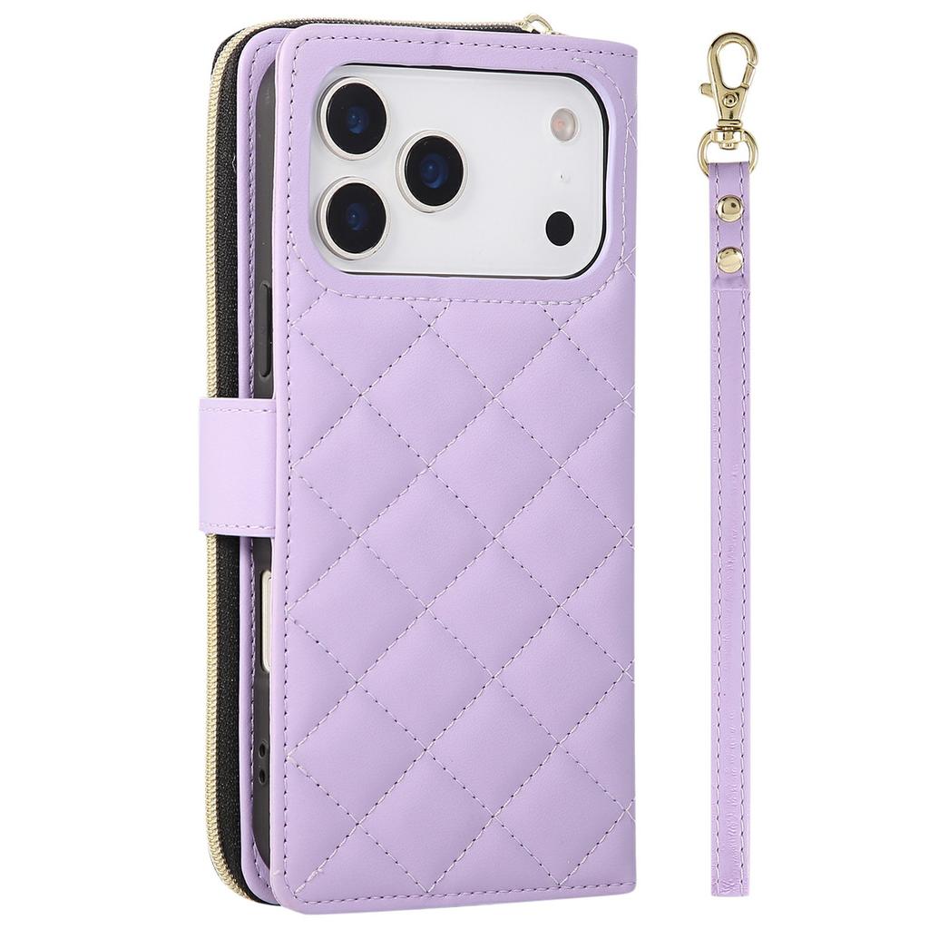 For iPhone 17 Pro Case Zipper Wallet Rhombus PU Leather Crossbody Phone Cover