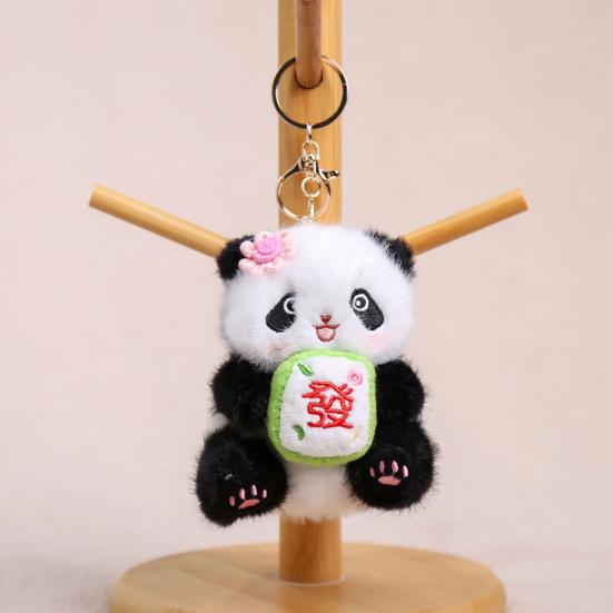 Panda Holding Flowers Keychain Cute Plush Stuffed Animal with Knitted Bouquet
