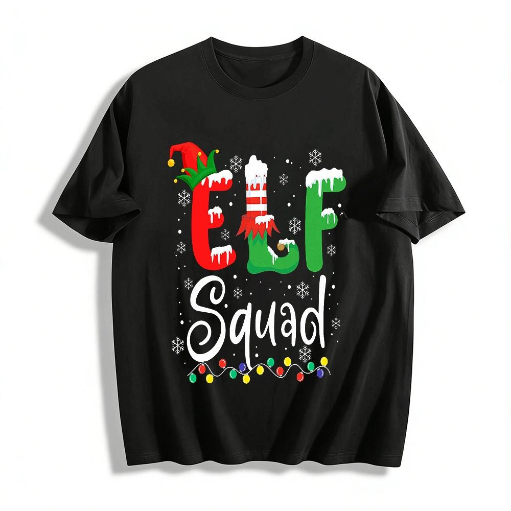 

Elf Squad Christmas Themed Print Festive Holiday Top Pure cotton T-shirt XXS