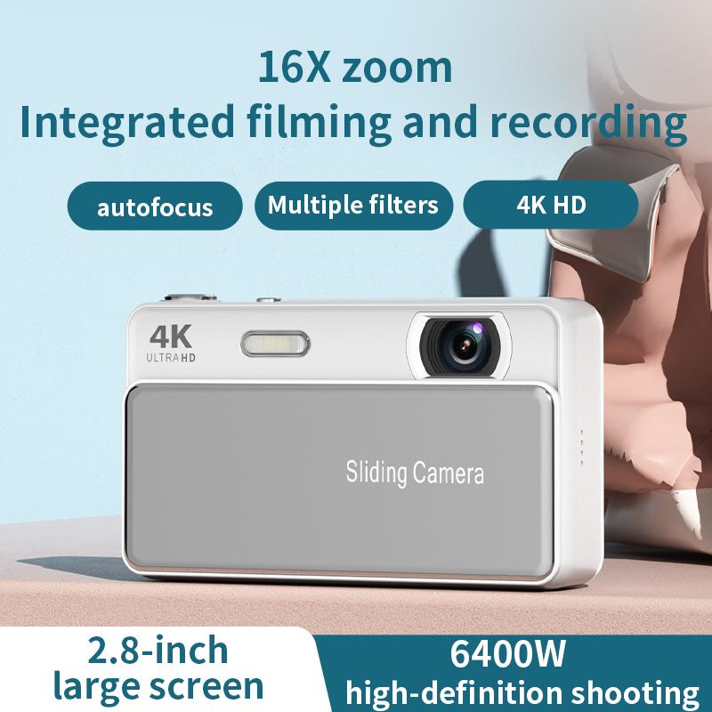 4K Sliding Digital Camera Portable CCD Style Card Camera Photo Video Recorder Student Pocket Digital Cam
