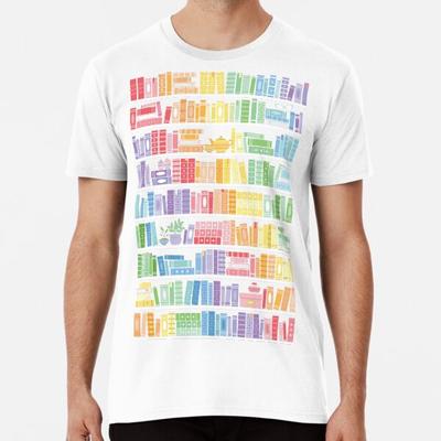 Wzór tęczowego regału na książki (Czarny T-shirt z tłem od S do 5XL Wyprodukowano w AU/USA
