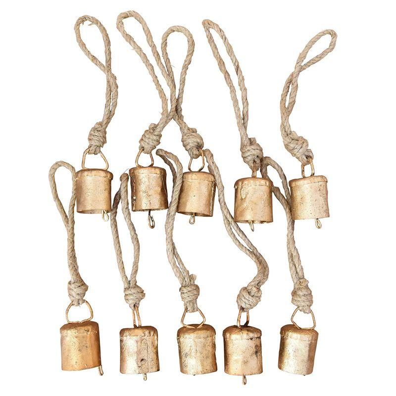 ABWR-10 Pcs Vintage Hanging Bells Christmas Decorations Bells For Home Decor, Cow Bells Decoration With Rope Style B Easy Instal