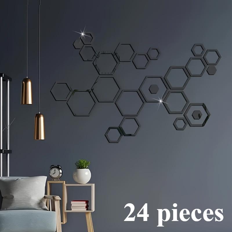 

24 штуки шестиугольных 3D наклеек на настенное зеркало, мягкие акриловые самоклеящиеся украшения своими руками подходят для дома, гостиной, спальни, декора серебряный