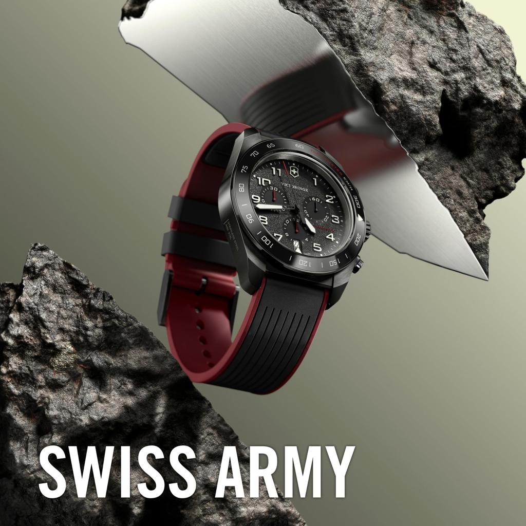 VICTORINOX SWISS ARMY Chronograph Analog Wasserdicht Quarz Schwarz Mesh Edelstahlgehäuse Austauschbarer Markenname Schwarz 242048 Herrenuhr,