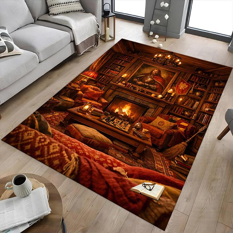 1PC Chessboard Library Non-Slip Floor Carpet Compatible for Office&Living Room&Bedroom&Dining room - Flat-Weave Machine-O328