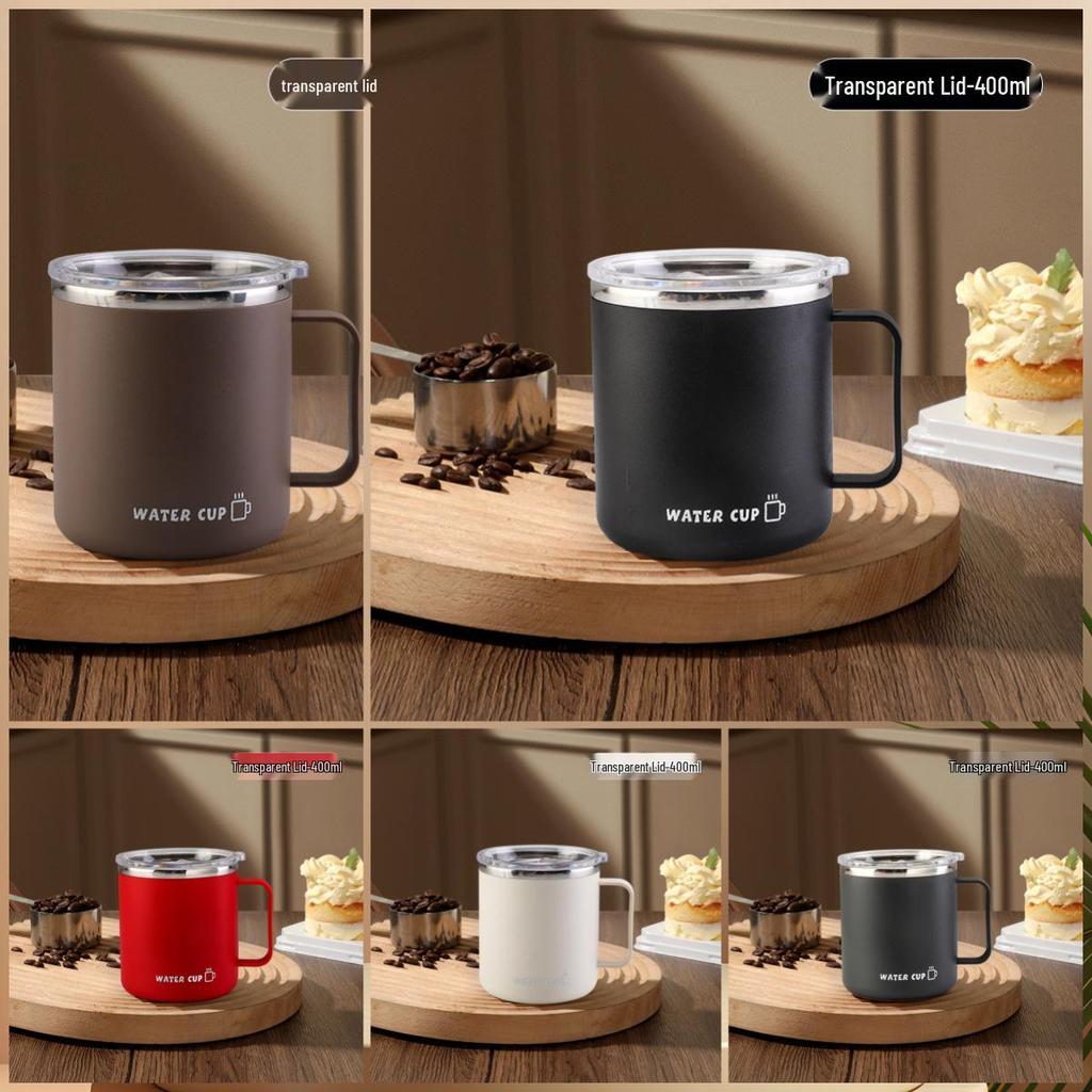 Stainless Steel Double-Layer Mug with Lid - Dust & Drop-Proof, Anti-Scald, for Home, Office & Dorm Use.