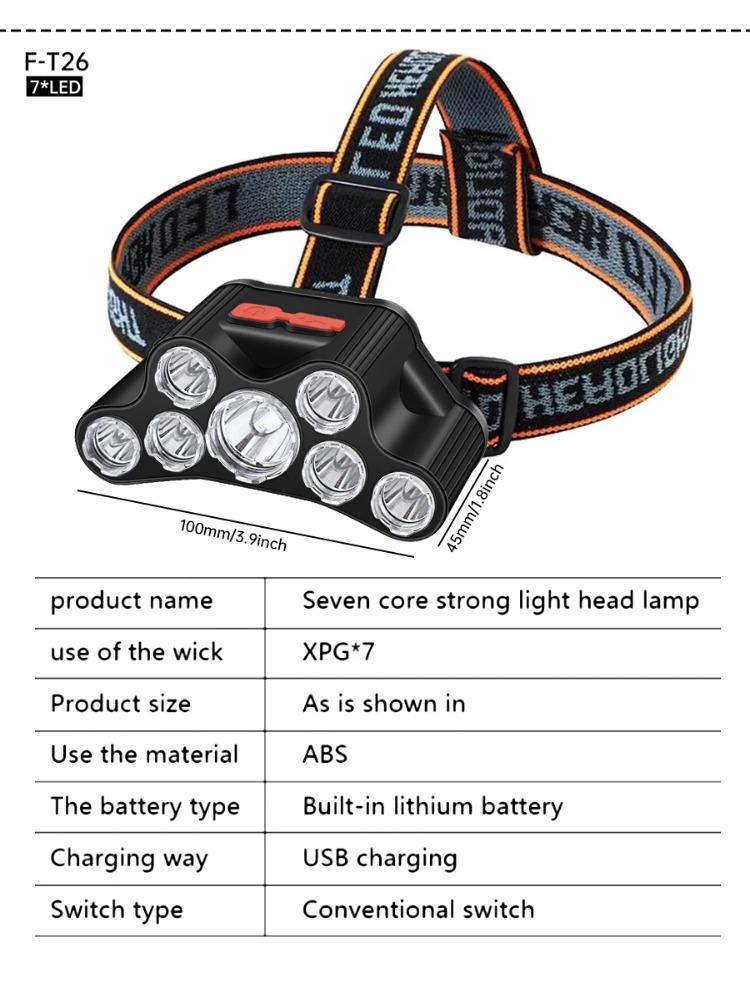 7LED Powerful Rechargeable Head Flashlight High-bright Headlamp Outdoor Waterproof Camping Hunting Hiking Adventure Headlights