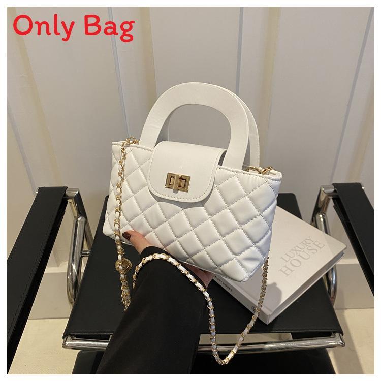 

French Minimalist Chain Strap Small Square Purse With Lock Closure For Daily Use белый