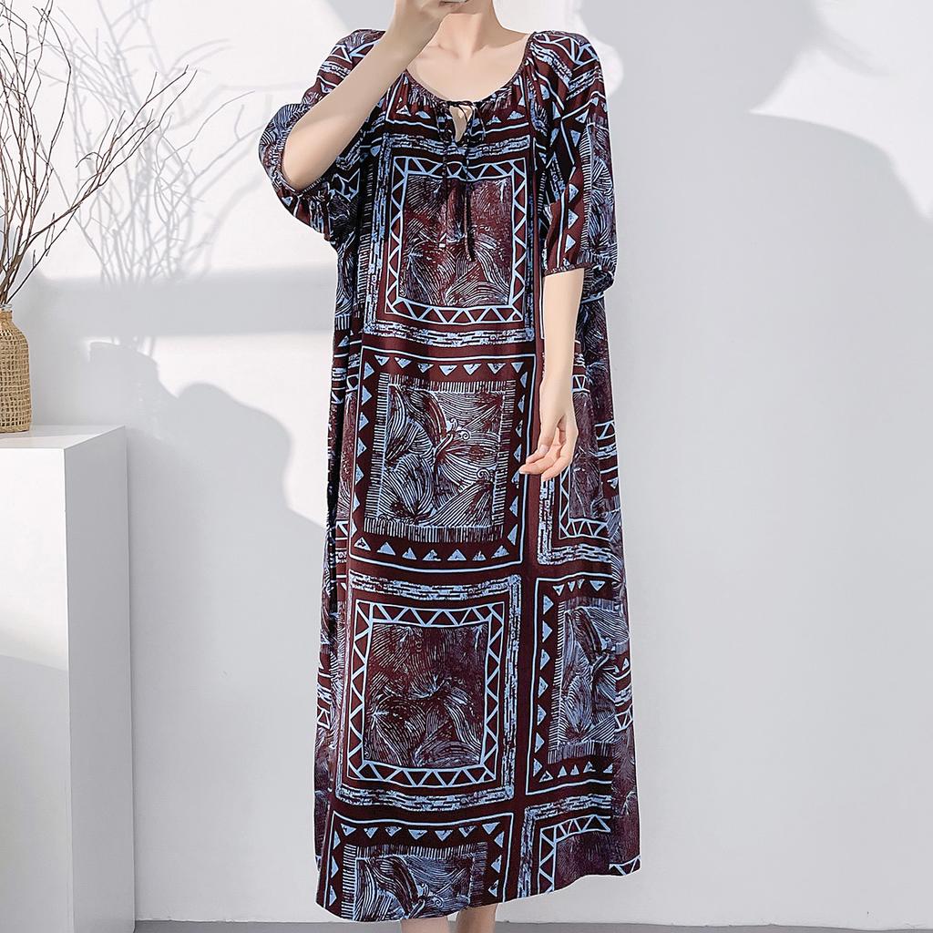 1011 new cotton and silk nightdress women's summer short-sleeved pajamas cartoon pony element long loose cotton silk skirt can be worn outside