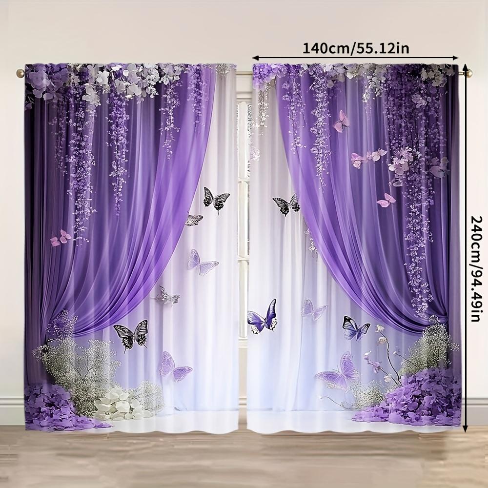 2pcs 2D Artistic Purple & White Door Curtains – for Bedroom   Living Room   Office   Home & Caf Decor
