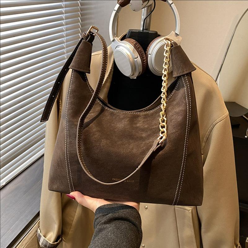 Retro Soft Leather Single Shoulder Bags for Women Trend Casual Large Capacity Commuting Messenger Bag Fashi Chains Bucket Bags