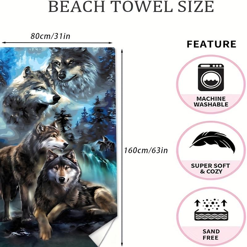 Wolf Pattern Beach Towel Ultra Soft Microfiber Quick-Dry Towel For Beach Pool Bath Vintage Style Outdoor Multi-Purpose Accessory