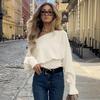 Solid Off-Shoulder Sweater Loose Slash Neck Long Sleeve Knitted Pullovers Women Autumn Winter Fashion Casual Lady