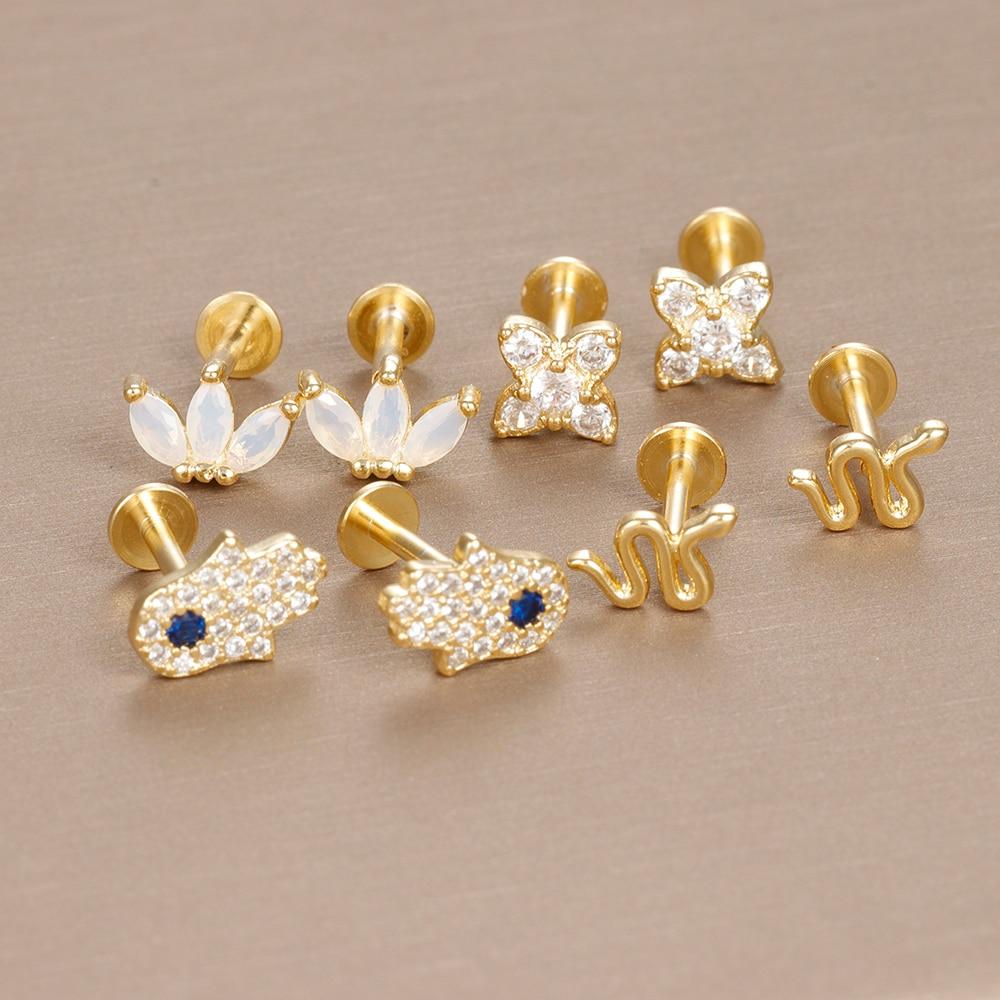 Klasyczny złoty kolor ręka ze stali nierdzewnej wąż stadniny kolczyki dla kobiet mała cyrkonia Punk Helix chrząstka Piercing biżuteria nowość