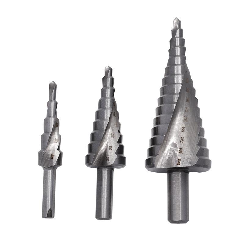 Silver Spiral Flute HSS Step Drill Bit Set: 4-12mm, 4-20mm, 4-32mm Sizes