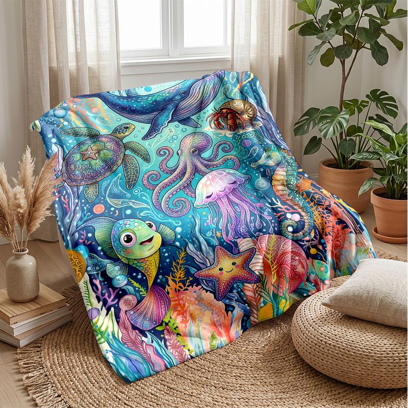 Oceanic Whales and Seals 1 Theme blanket Lightweight Warm Flannel Blanket Decorative Throw Blanket for Home Decoration