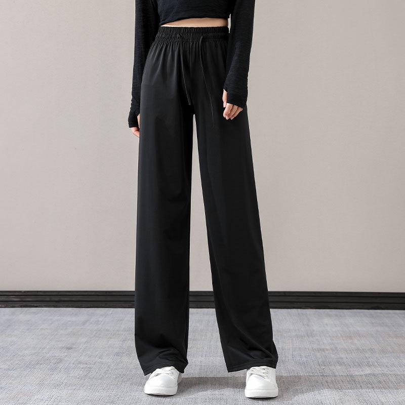 Women's Summer Casual Sportswear Set: 2024 Loose Long Sleeve Yoga Top with Sun Protection and Ice Silk Straight-Leg Pants