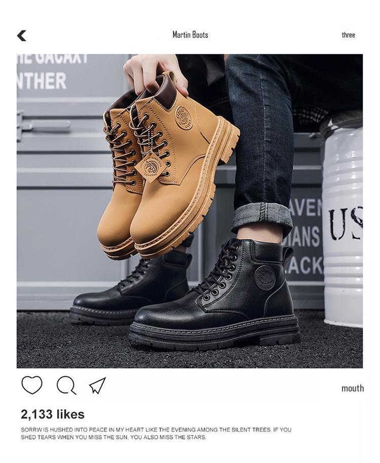 Men's Autumn High-Top Martin Boots: Korean-Inspired, Versatile, Thick-Soled British Style Trendy Work Boots