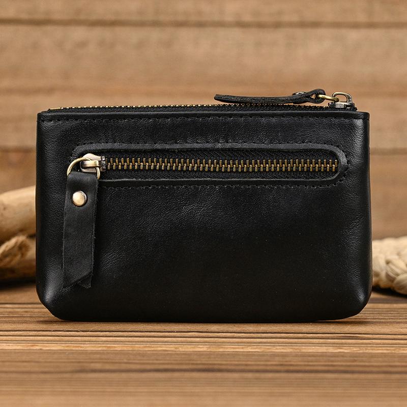 Little Coin Purse Genuine Leather Real Cowhide Men's Leather Short Wallet Mini Purse Men Women Key Wallet Card Zip With Key Ring