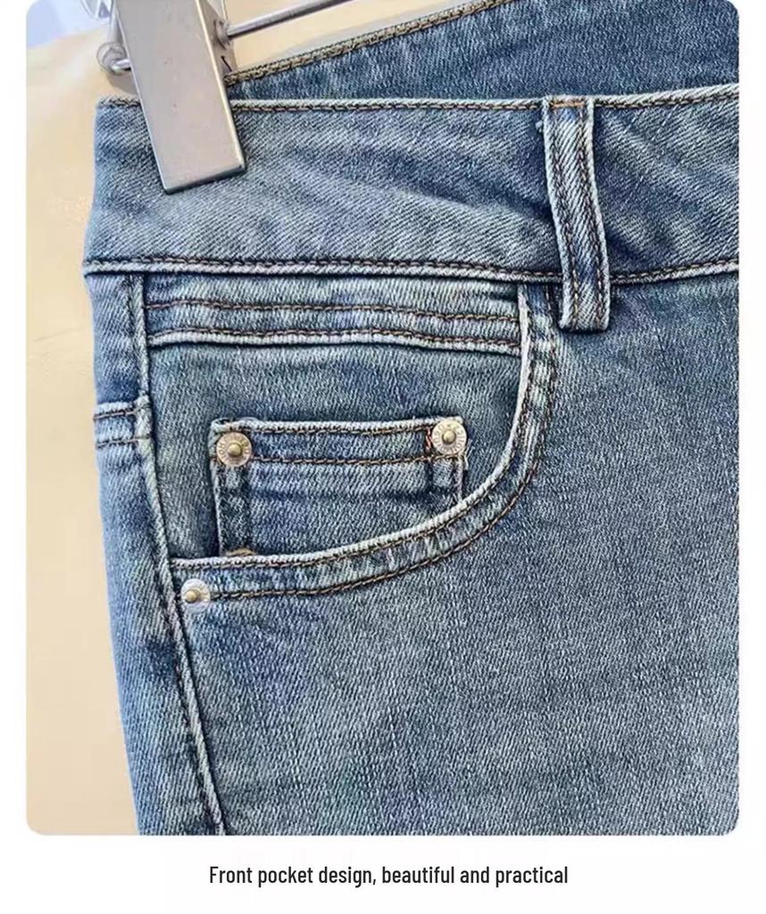 Women's Plus Size Retro Stretch Jeans - High Waist Slimming Straight Leg Pants