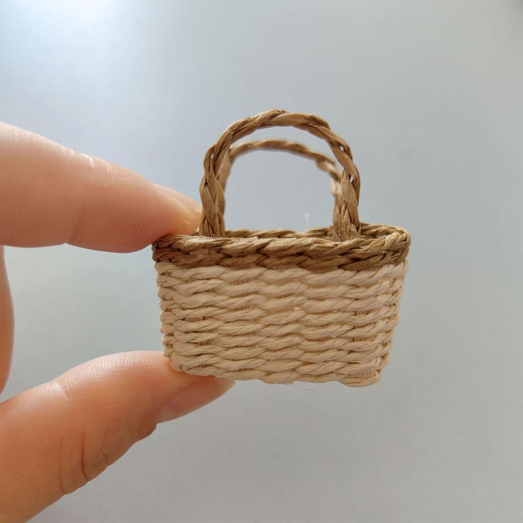 Miniature Dollhouse Woven Basket 1/12 Scale for Dollhouse Playset Wickerwork Handcrafted Wicker Punnet