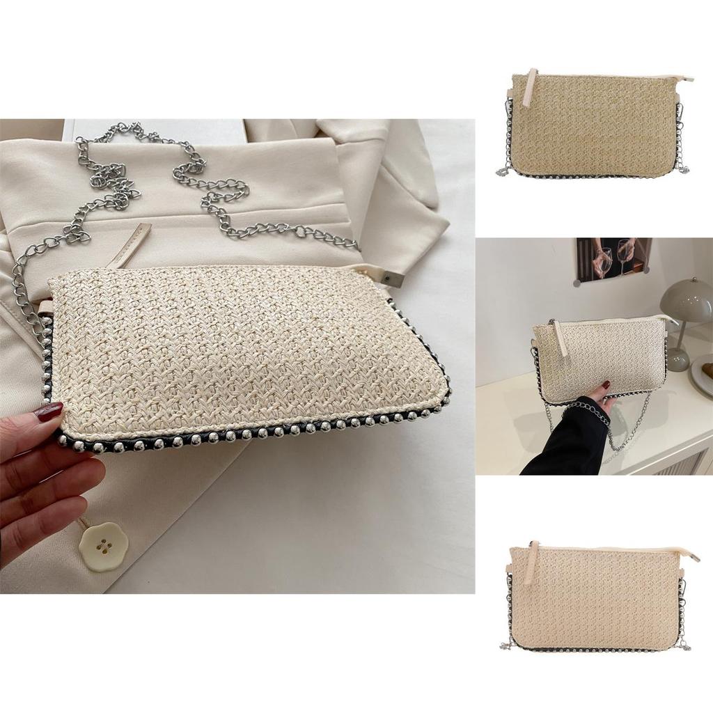 Small Grass Weaving Shoulder Bag With Zipper For Daily Casual Fashion