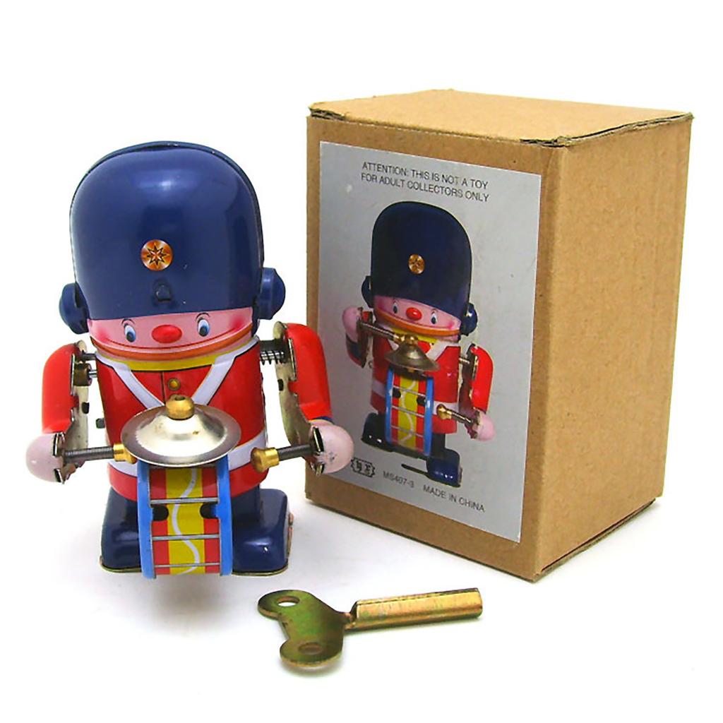 Toy Tinplate Clockwork Toy Walking Drummer Soldier Retro Easter Vintage Wind- Up Toy Kids Novelty Metal Tin Supplies