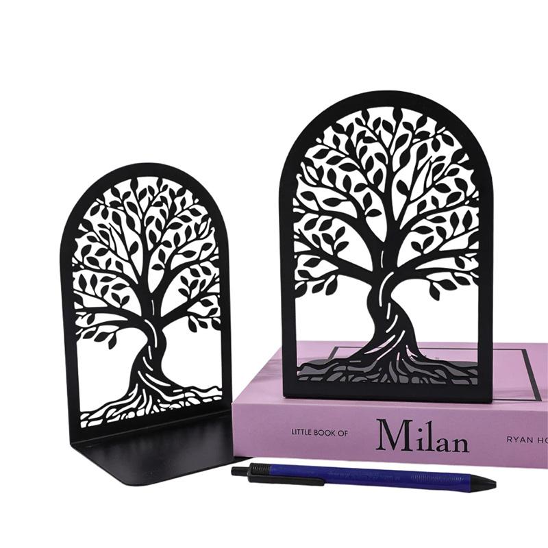 Tree Of Life Retro Decorative Bookends For Heavy Books Black Tree Metal Bookends Desk Organizer Library Stationery Accessories