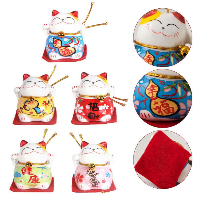 5 buc/set ornament de pisică norocoasă din ceramică japoneză pentru interiorul mașinii, decorațiuni interioare, Fortune Feng Shui, drăguț, mini figuri de desene animate, artizanat