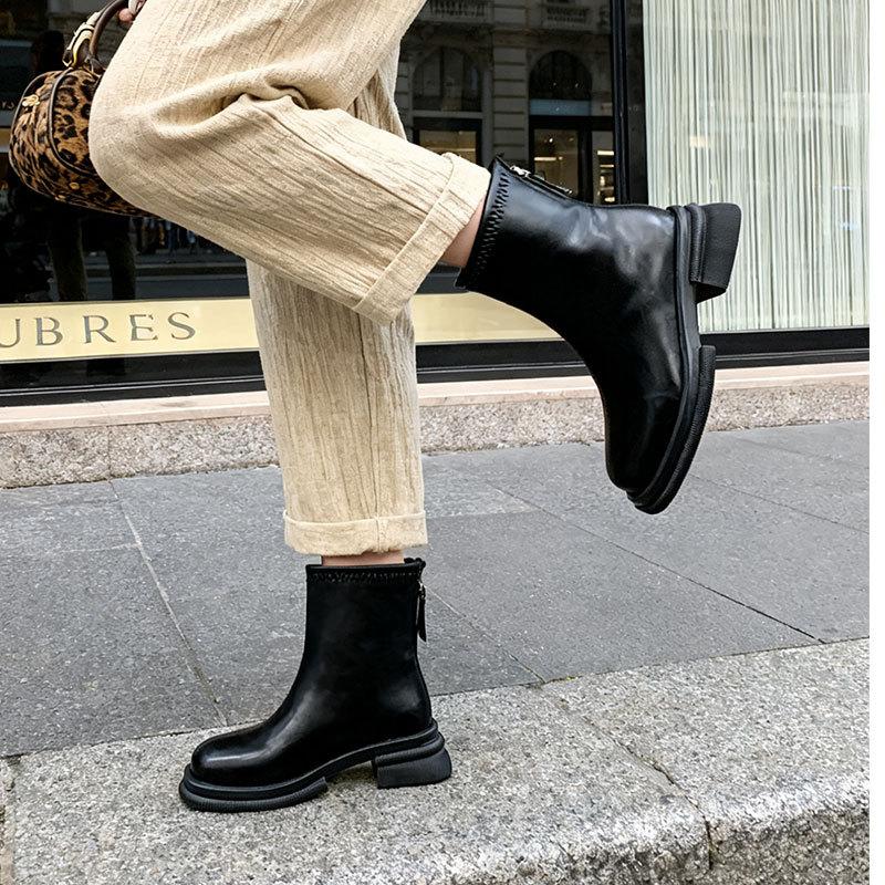 Short Boots Women's Autumn and Winter New Thin Boots British Style Thick-soled Boots Women's Martin Boots Spring and Autumn Single Boots